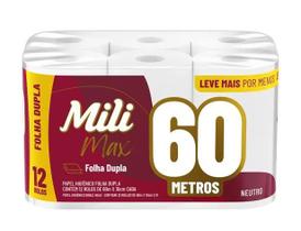 Papel Higiênico MILI MAX Folha Dupla Pct c/12 Rolos 60mt