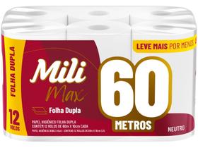 Papel Higiênico MILI MAX Folha Dupla Pct c/12 Rolos 60mt