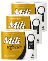 Papel Higiênico Mili Soft Air Folha Tripla 12 Rolos de 20m x 10cm Papel Higiênico Mili Soft Air Folha Tripla 12 Rolos de 20m x 10cm
