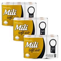 Papel Higiênico Mili Soft Air Folha Tripla - 3 Fardos com 12 Rolos (Total 36 Rolos) Papel Higiênico Mili Soft Air Folha Tripla - 3 Fardos com 12 Rolos (Total 36 Rolos)