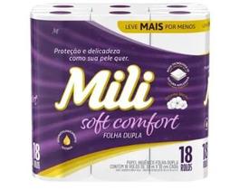 Papel Higiênico MILI Soft Confort Folha Dupla 30m Pacote com 18un Papel Higiênico MILI Soft Confort Folha Dupla 30m Pacote com 18un
