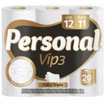 Papel Higiênico Neutro Personal Vip 12 Rolos 20m Folha Tripla Extrato de Algodão