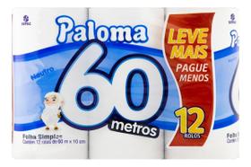 Papel higienico Paloma folha simples 60 m de 12 un