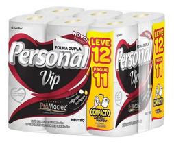 Papel Higiênico Personal Vip Folha Dupla 12 Rolos 30m Maciez Com Extrato De Algodão Natural