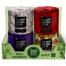 Papel higiênico QLE Bamboo, pacote com 4, 3 camadas, 300 folhas
