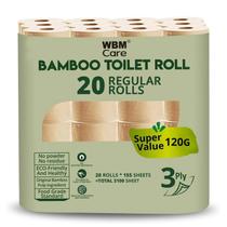 Papel higiênico WBM Care de 3 camadas de bambu 155 folhas por rolo x 20 Papel higiênico WBM Care de 3 camadas de bambu 155 folhas por rolo x 20