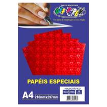 Papel Holográfico A4 120g Vermelho com Coração 10 folhas Off Paper