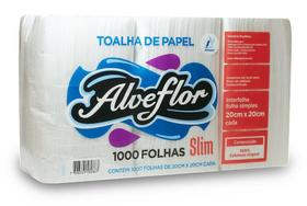 Papel Interfolha 100% Celulose Alveflor Slim - 2 Dobras, 20x20cm, 1.000 Folhas - Alta Absorção e Resistência para Uso Doméstico e Comercial