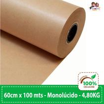 Papel Kraft 80g Com 60cm De Largura x 100 Metros Monolúcido