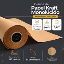 Papel Kraft Pardo 60g Puro - 60cm De Largura x 100 Metros Monolúcido - Comércio E Embalagens