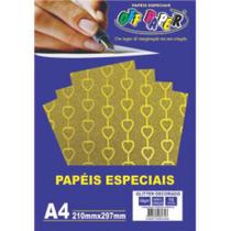 Papel Off Paper A4 Glitter Ouro Coração 150Gr 10 Folhas