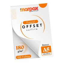 Papel Offset 180g A5 148x210mm Branco Marpax 100 fls Papel Offset 180g A5 148x210mm Branco Marpax 100 fls