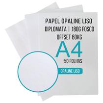 Papel Opaline Offset A4 180g 60kg Diplomata Branco Liso Pacote com 50 folhas