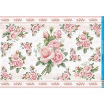 Papel para Decoupage Litoarte 49 x 34,3 cm - Modelo PD-974 Rosas Fundo Claro