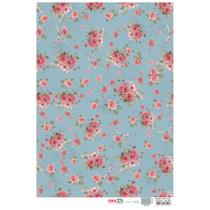 Papel para Decoupage Opa Opapel - 3278 - Estampa Flores Rosa Fundo Azul