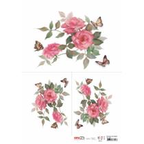 Papel para Decoupage OPAPEL 30x45 - Flor Rosas e Borboletas