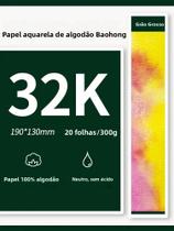 Papel Para Desenho Em Aquarela 100% Algodão, 20 Folhas, 32K 16K, Baohong, Material Escolar Para