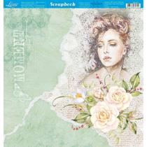 Papel para scrapbook Dupla Face Litoarte Dama e Rosas Brancas Fundo Verde 30,5x30,5 cm - SD-871