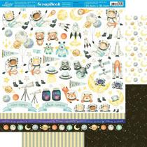 Papel para scrapbook Dupla Face Litoarte Elementos para Recorte Meu Universo, Planetas e Astronautas 30,5x30,5 cm - SD-1195