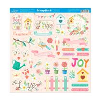 Papel para scrapbook Dupla Face Litoarte Pássaros, Flores, Jardim e Corações 30,5x30,5 cm - SD-1106