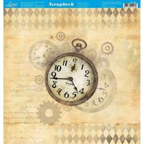 Papel para scrapbook Dupla Face Litoarte Relógio e Engrenagens 30,5x30,5 cm - SD-702