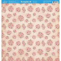 Papel para scrapbook Dupla Face Litoarte Rosas e Arabescos Rosa 30,5x30,5 cm - SD-771