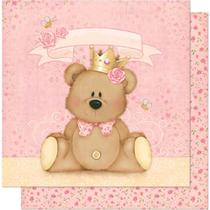 Papel para scrapbook Dupla Face Litoarte Ursa de Coroa Rosa 30,5x30,5 cm - SD-602