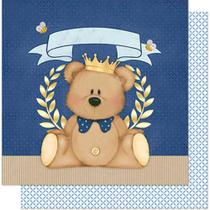 Papel para scrapbook Dupla Face Litoarte Urso de Coroa Azul 30,5x30,5 cm - SD-604