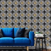 Papel Parede 3D Preto Cinza Dourado Geometrico Autocolante