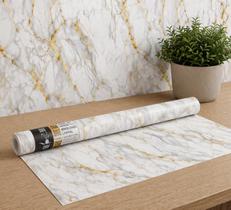 Papel Parede Adesivo Rolo 5 M Envelopamento Moveis Madeira Cor:Mármore Branco com Dourado Papel Parede Adesivo Rolo 5 M Envelopamento Moveis Madeira Cor:Mármore Branco com Dourado