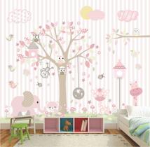 Papel Parede Listrado Quarto Bebê Infantil Zoo Menina Gg633 - Quartinho Decorado