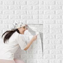 Papel parede painel 3d tijolinho branco placa auto adesivo revestimento espuma 77x70cm grande autocolante decoracao Papel parede painel 3d tijolinho branco placa auto adesivo revestimento espuma 77x70cm grande autocolante decoracao