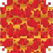 Papel Presente Bobina Couchê 40CM - Corações VERMELHO/OURO - 100 Metros