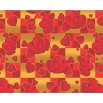 Papel Presente Bobina Couchê 40CM - Corações VERMELHO/OURO - 100 Metros Papel Presente Bobina Couchê 40CM - Corações VERMELHO/OURO - 100 Metros