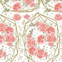 Papel Presente Bobina Couchê 60CM. MOD.206 Rosas Ouro Hexag BO-100MTS