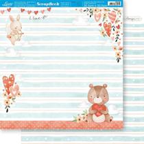 Papel Scrapbook Dupla Face Ursinho Amor e Listras Sd-1184 30,5x30,5cm Litoarte