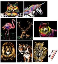 Papel Scratch Painting EGOSKY Rainbow A4 com 4 ferramentas, pacote com 8