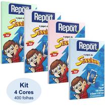 Papel Sulfite A4 Escolar Colorido 4 cores 400fls 75g Senninha Report Material Escolar Infantil Fundamental Desenho Artes