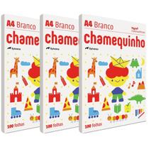 Papel sulfite Branco A4 75g 210mm x 297mm Chamequinho kit com 300 folhas, ideal para fotocópias, laser e jato de tinta.