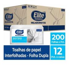 Papel Toalha Folha Dupla Interfolhado Elite Professional Plus Caixa Fechada com 12 Pacotes