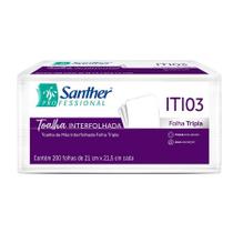 Papel toalha interfolha 2 dobras folha tripla 100% celulose ITI03 22x21,4 c/200 fls - Santher Papel toalha interfolha 2 dobras folha tripla 100% celulose ITI03 22x21,4 c/200 fls - Santher
