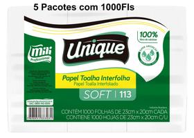Papel Toalha Interfolhado Unique Soft 20x23 Com 5 x 1.000 (5.000 Folhas)