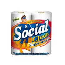 Papel Toalha SOCIAL CLEAN 19x21,5cm com 2 Rolos de 50 Folhas