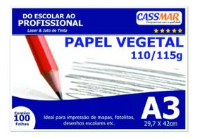 Papel Vegetal A3 297x420mm 110/115 g/m² Translúcido 100 Fls