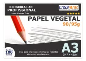 Papel Vegetal A3 297x420mm 90/95 g/m² Translúcido 100 Fls Papel Vegetal A3 297x420mm 90/95 g/m² Translúcido 100 Fls