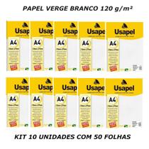 Papel verge a4 branco 120g 50 folhas usapel - kit 10 pacotes