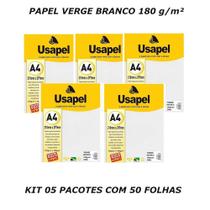 Papel verge a4 branco 180g 50 folhas usapel - kit 05 pacotes Papel verge a4 branco 180g 50 folhas usapel - kit 05 pacotes