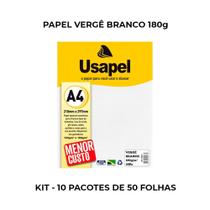 Papel verge a4 branco 180g 50 folhas usapel - kit 10 pacotes Papel verge a4 branco 180g 50 folhas usapel - kit 10 pacotes