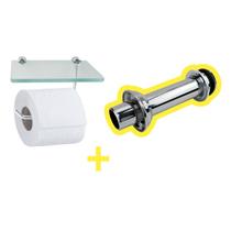 Papeleira Porta Papel Higiênico Vidro Celular Decoração Banheiro + Tubo Ligação Bacia Sanitária Extensível Cód 2126
