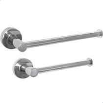 Papeleira Suporte Papel Higienico E Cabide Gancho Metal Inox Cromado Kit Acessorios Banheiro Brilhoso